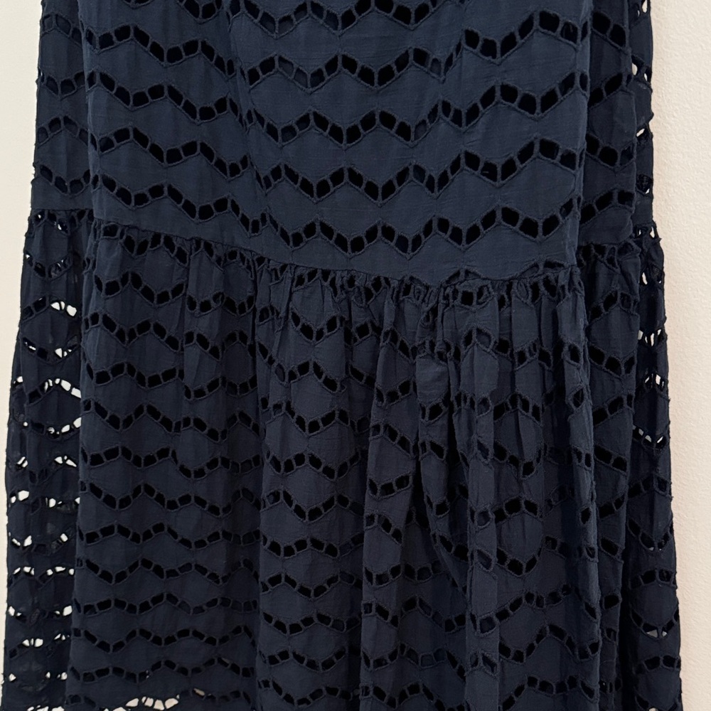 Gretchen Scott Navy Blue Cotton Eyelet Maxi Dress with Sleeves - Size Large - Picture 6 of 9